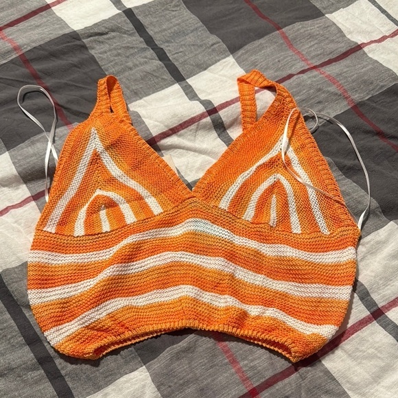 IJOAH Tops - Orange and White Striped Knit Bralette